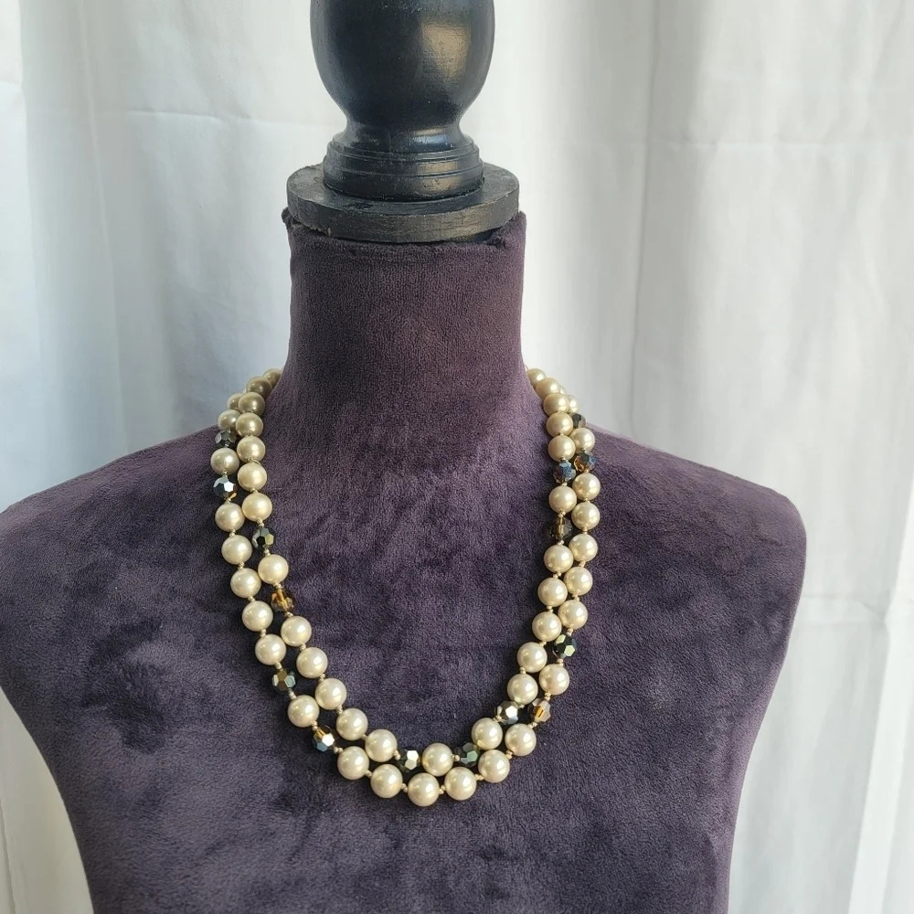 Vintage Gorgeous Women's White Gold Layered Bead Necklace 24"